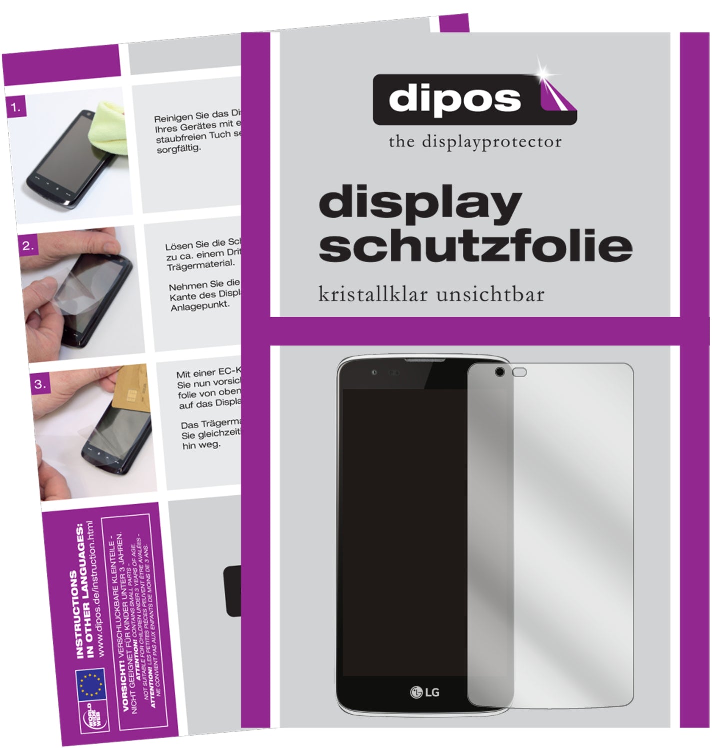 Klare Displayschutzfolie von dipos passend für LG Phoenix 2, präziser Zuschnitt und blasenfrei montiert