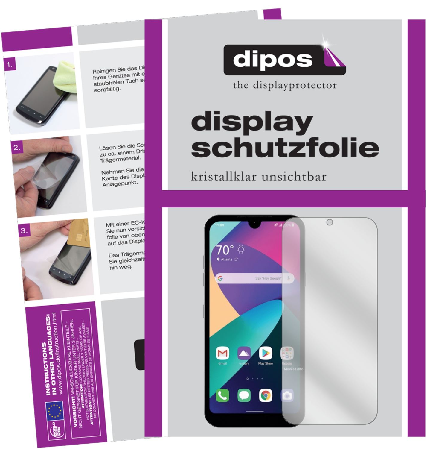 Klare Displayschutzfolie von dipos passend für LG Phoenix 5, präziser Zuschnitt und blasenfrei montiert