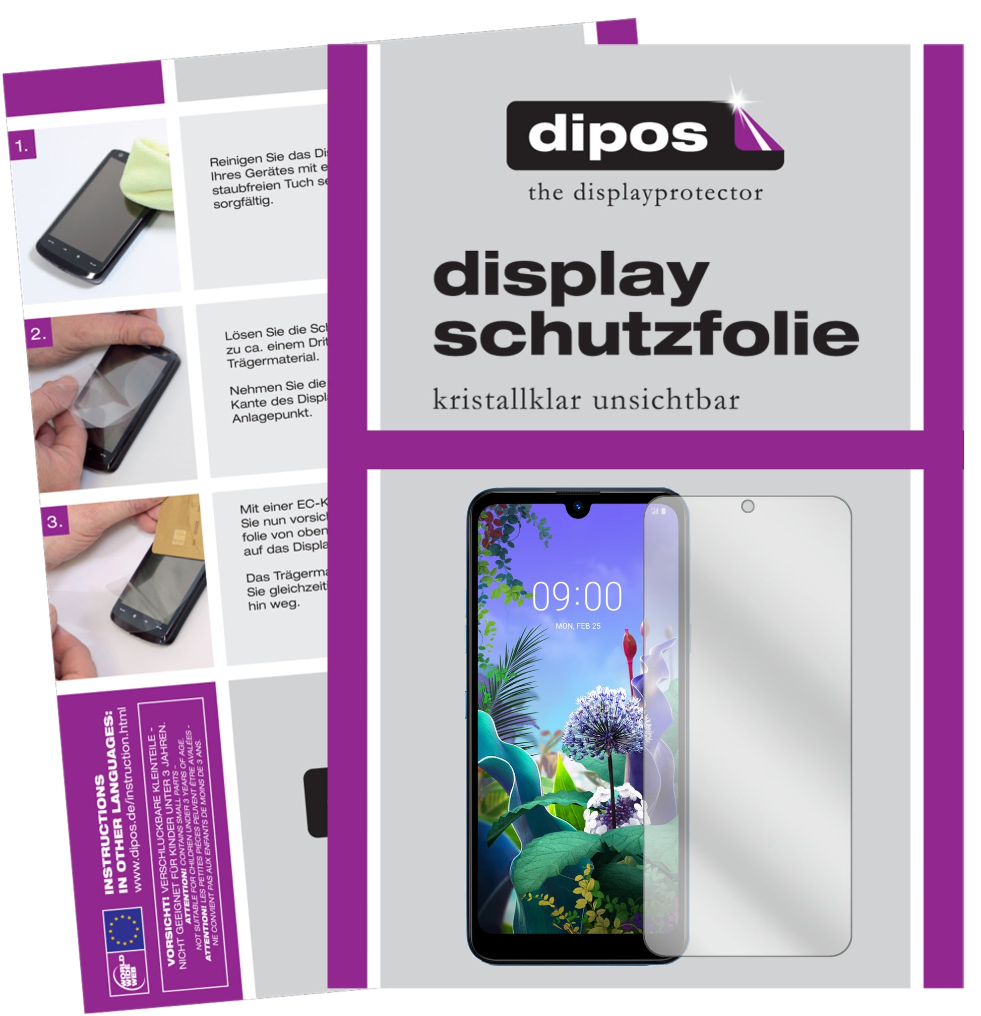 Klare Displayschutzfolie von dipos passend für LG Q60, präziser Zuschnitt und blasenfrei montiert