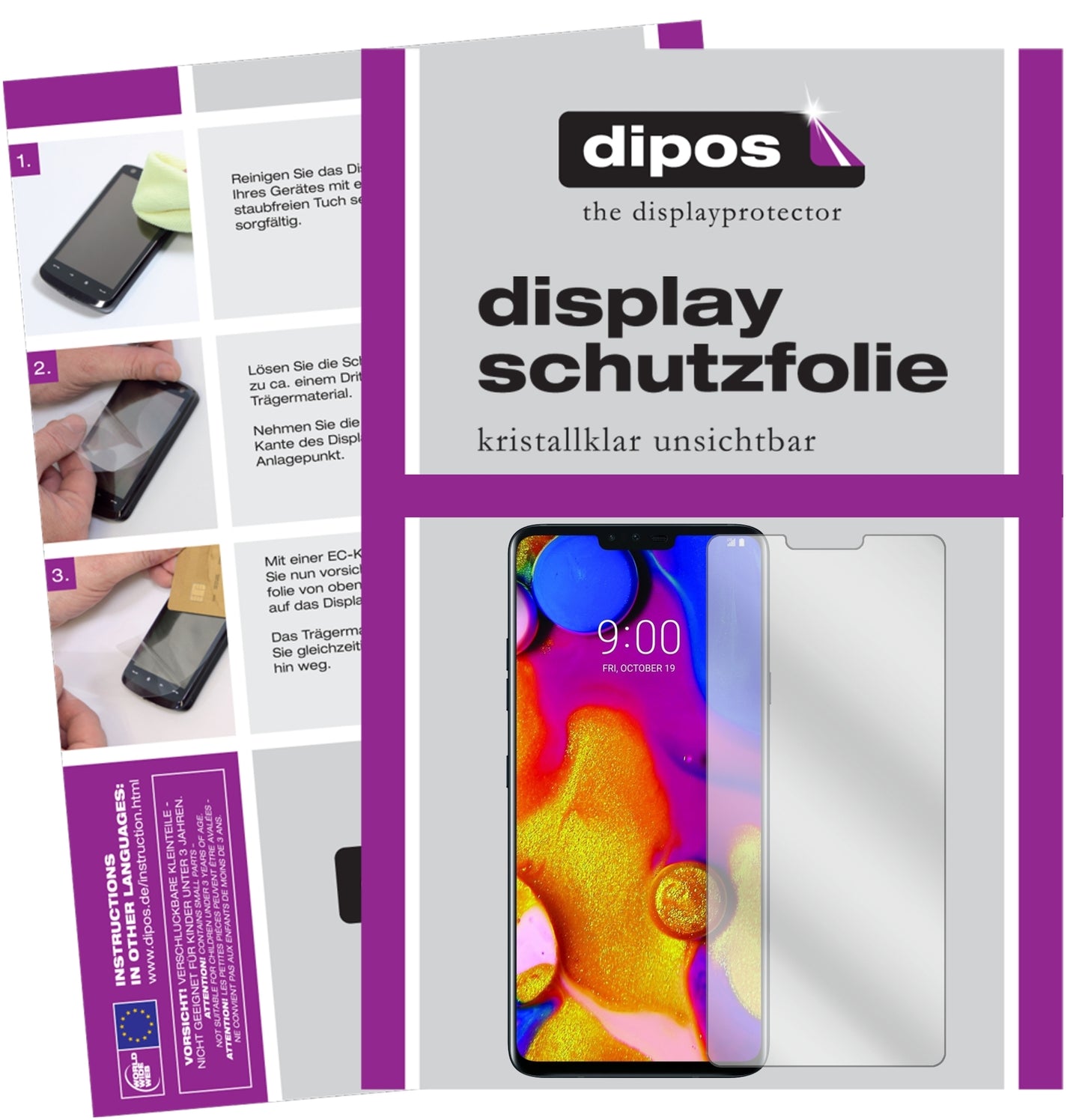 Klare Displayschutzfolie von dipos passend für LG V40 ThinQ, präziser Zuschnitt und blasenfrei montiert