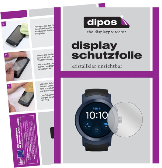 Klare Displayschutzfolie von dipos passend für LG Watch Sport, präziser Zuschnitt und blasenfrei montiert