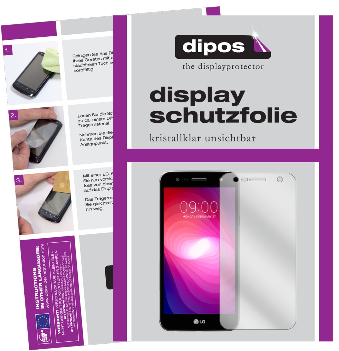 Klare Displayschutzfolie von dipos passend für LG X Power 2, präziser Zuschnitt und blasenfrei montiert