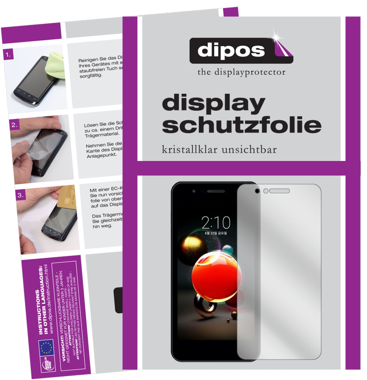 Klare Displayschutzfolie von dipos passend für LG X2 2018, präziser Zuschnitt und blasenfrei montiert