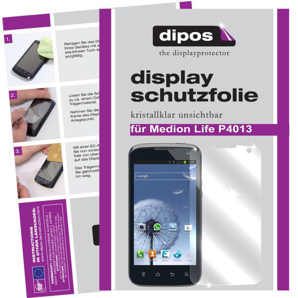Klare Displayschutzfolie von dipos passend für Life P4013 Medion, präziser Zuschnitt und blasenfrei montiert