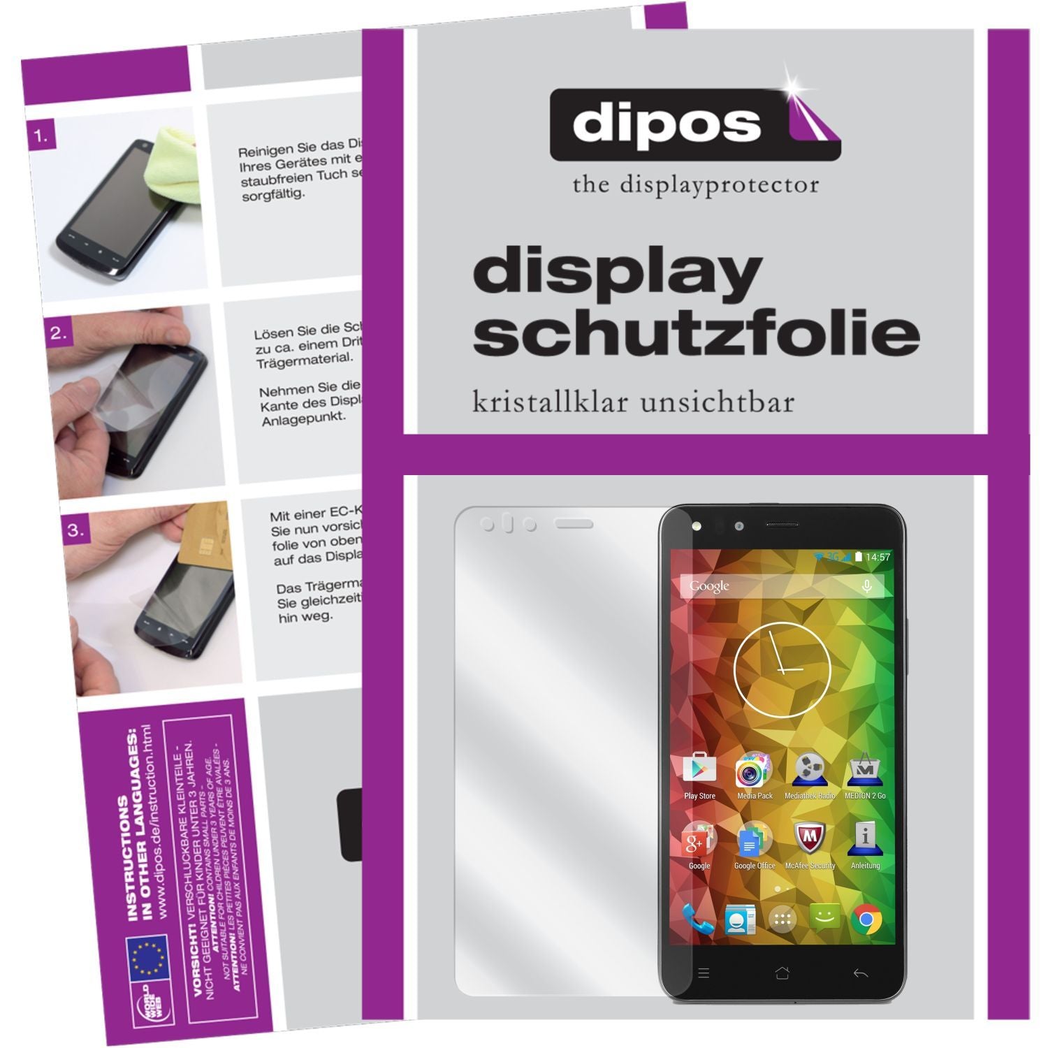 Klare Displayschutzfolie von dipos passend für Life X5001 Medion, präziser Zuschnitt und blasenfrei montiert