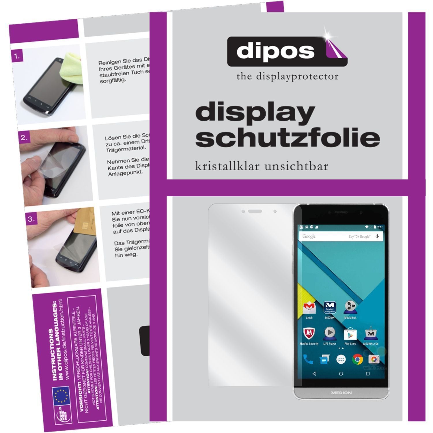 Klare Displayschutzfolie von dipos passend für Life X5004 Medion, präziser Zuschnitt und blasenfrei montiert