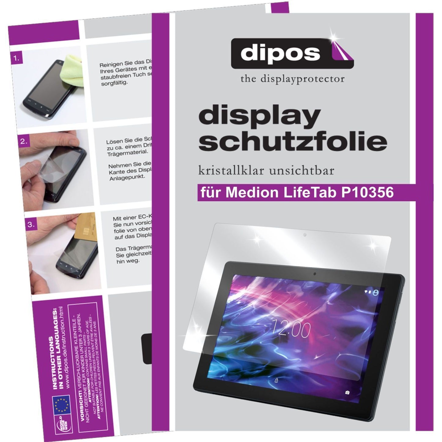 Klare Displayschutzfolie von dipos passend für Lifetab P10356 Medion, präziser Zuschnitt und blasenfrei montiert