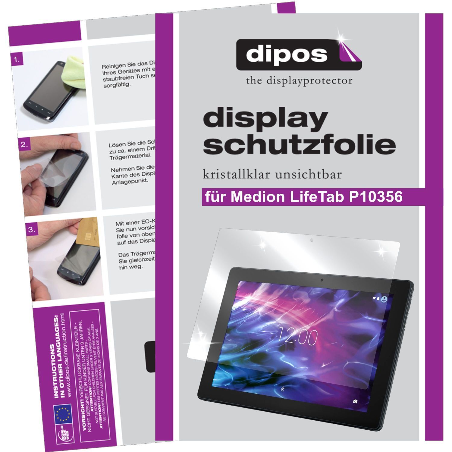Klare Displayschutzfolie von dipos passend für Lifetab P10356 Medion, präziser Zuschnitt und blasenfrei montiert