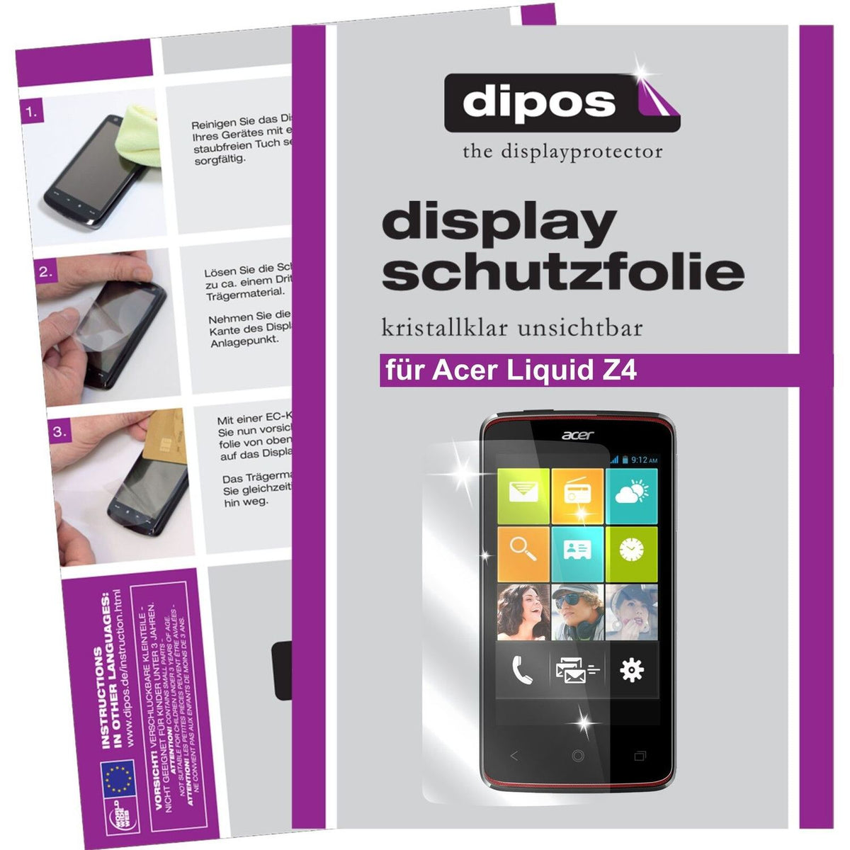 Klare Displayschutzfolie von dipos passend für Liquid Z4 Acer, präziser Zuschnitt und blasenfrei montiert