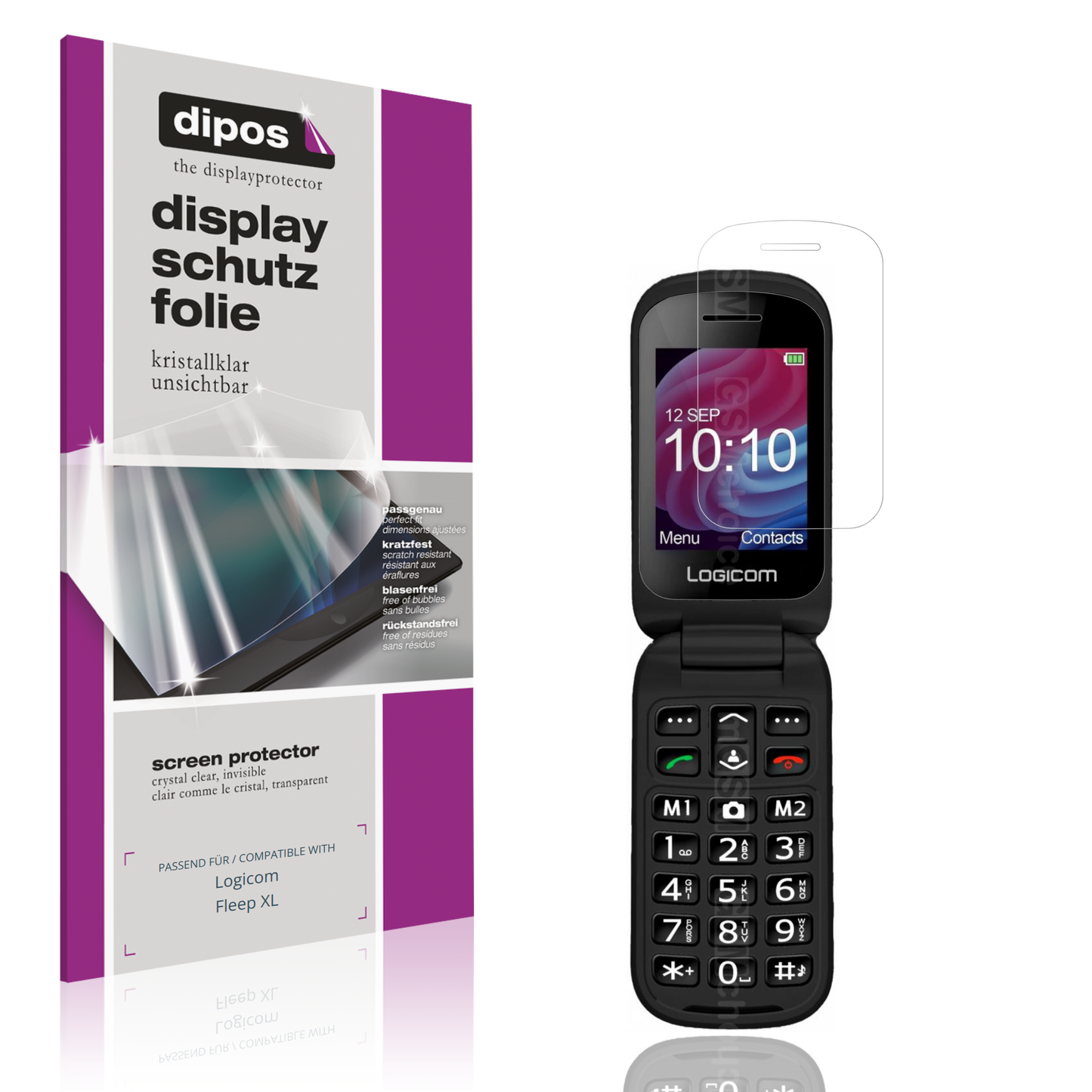 Klare Displayschutzfolie von dipos passend für Logicom Fleep XL, präziser Zuschnitt und blasenfrei montiert