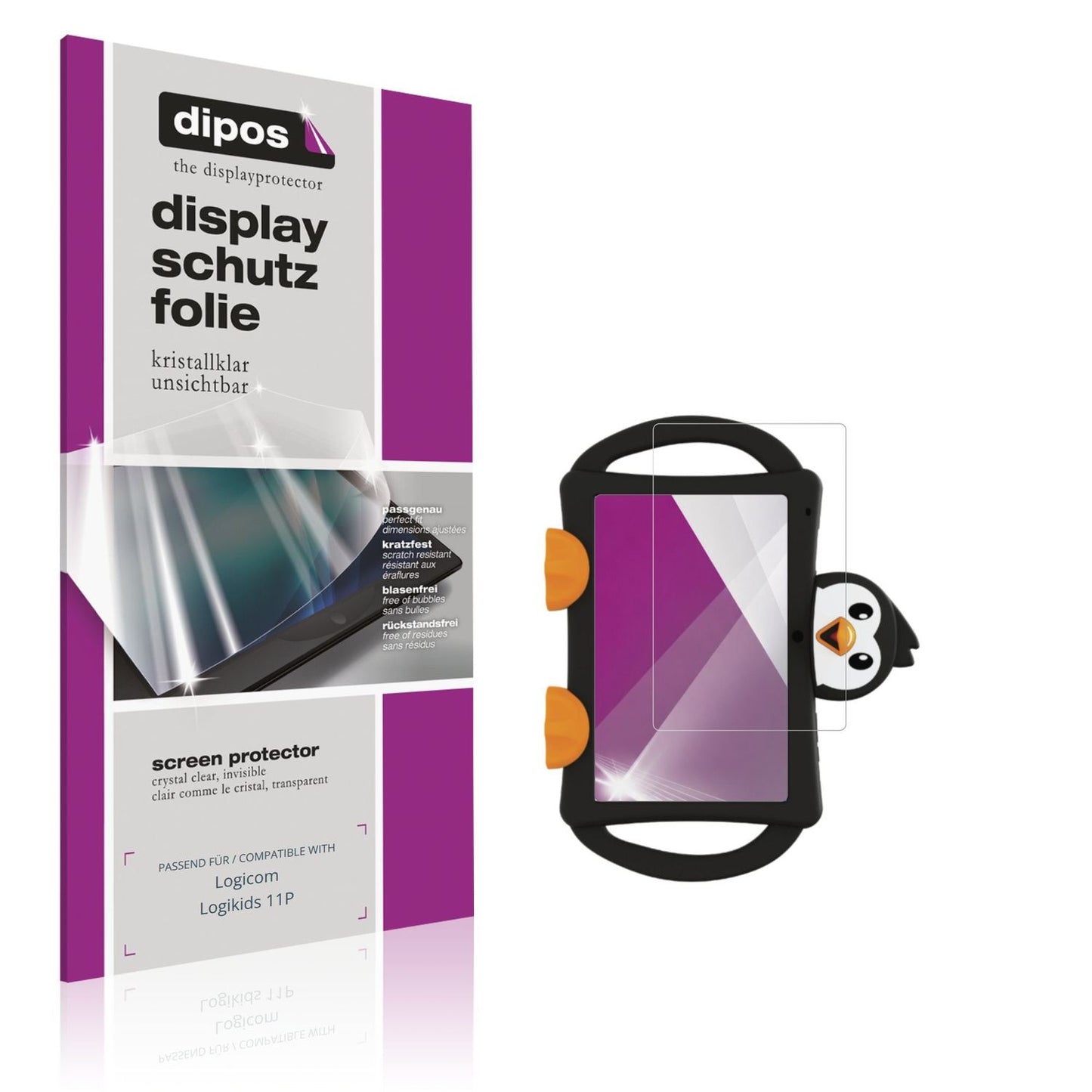 Klare Displayschutzfolie von dipos passend für Logicom Logikids 11P, präziser Zuschnitt und blasenfrei montiert