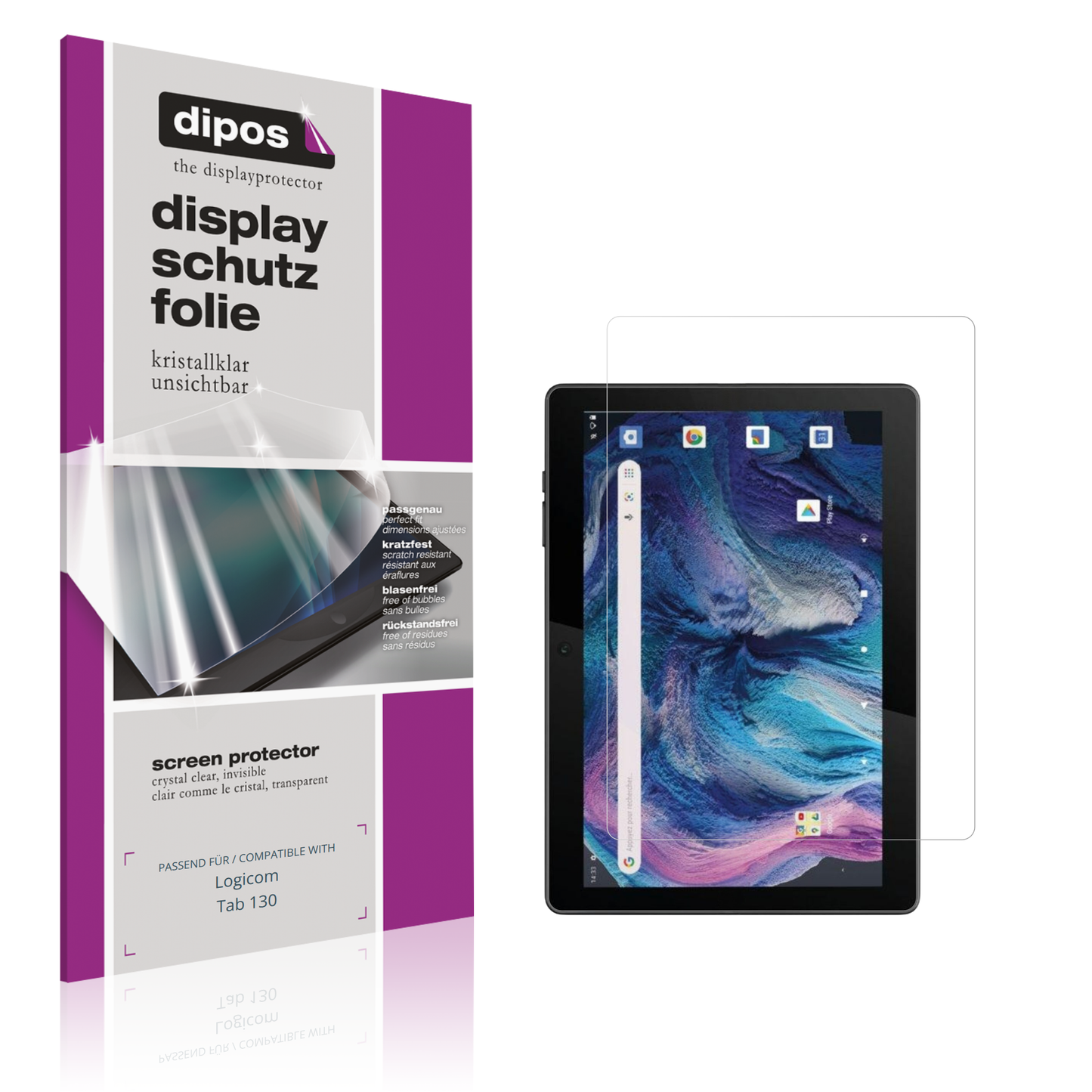 Klare Displayschutzfolie von dipos passend für Logicom Tab 130, präziser Zuschnitt und blasenfrei montiert