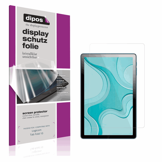 Klare Displayschutzfolie von dipos passend für Logicom Tab Fold 10, präziser Zuschnitt und blasenfrei montiert