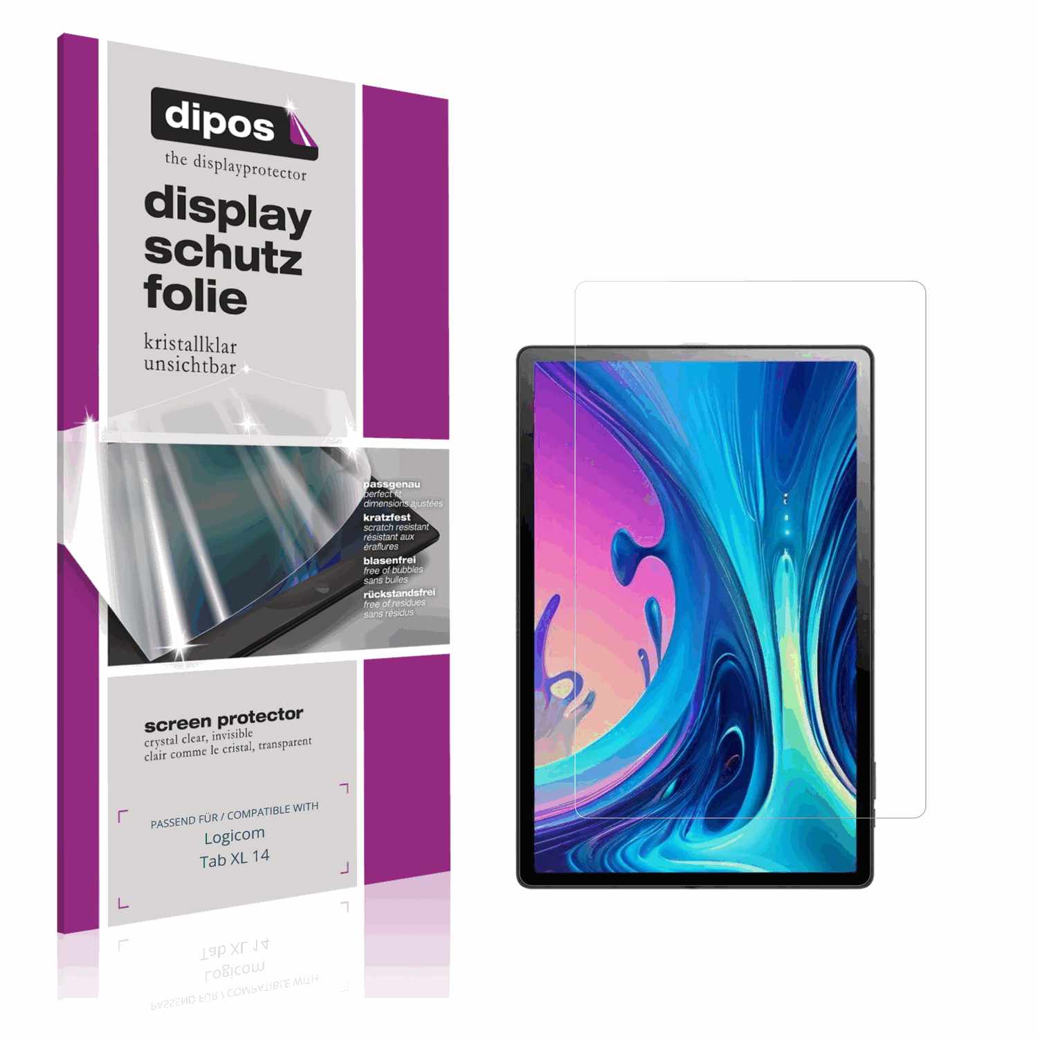 Klare Displayschutzfolie von dipos passend für Logicom Tab XL 14, präziser Zuschnitt und blasenfrei montiert