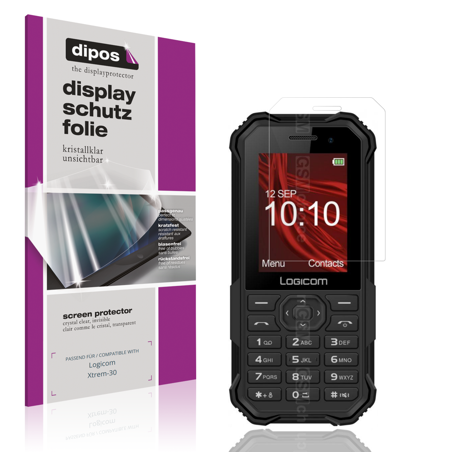Klare Displayschutzfolie von dipos passend für Logicom Xtrem-30, präziser Zuschnitt und blasenfrei montiert