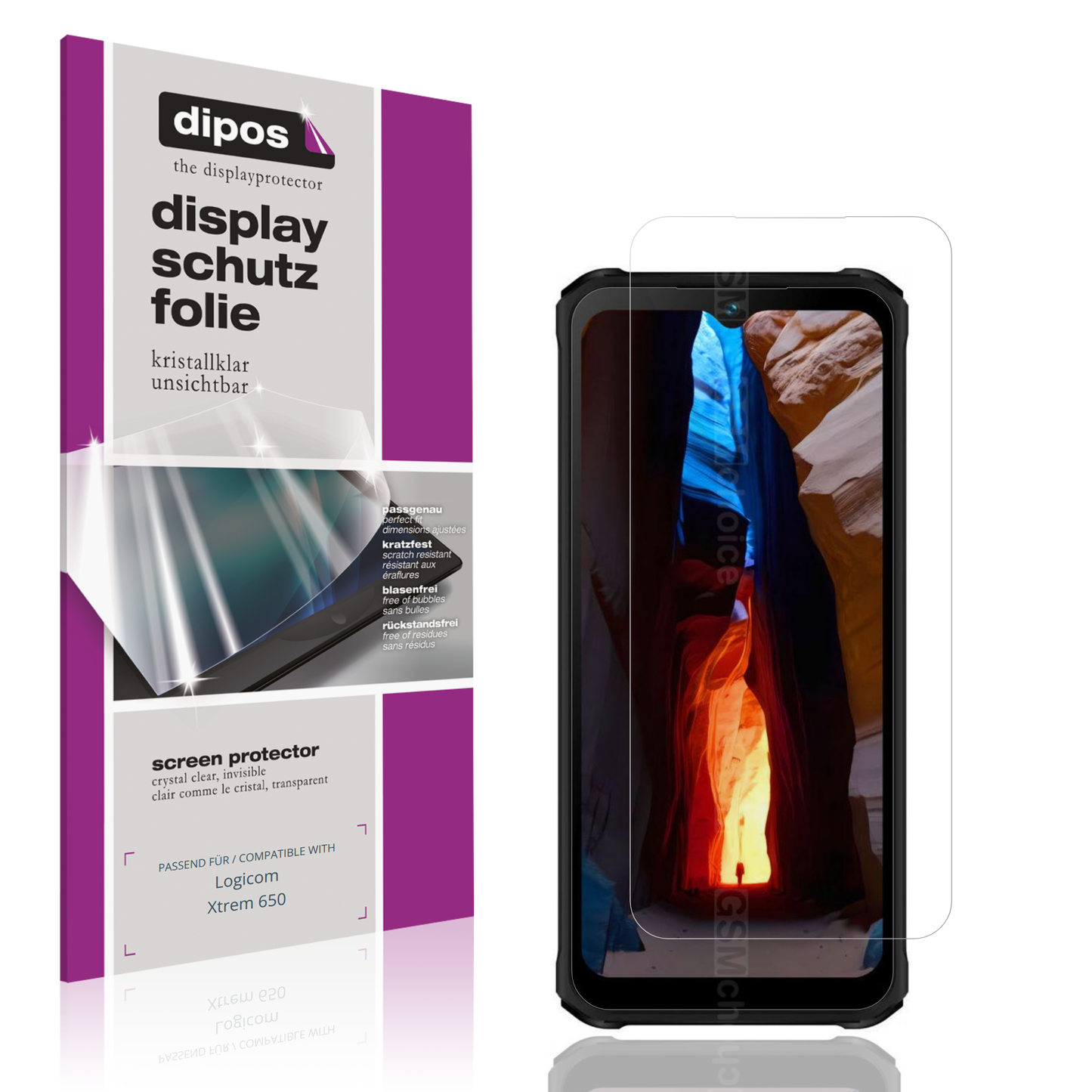 Klare Displayschutzfolie von dipos passend für Logicom Xtrem 650, präziser Zuschnitt und blasenfrei montiert