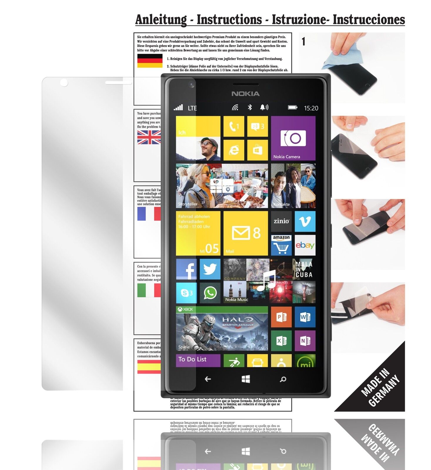 Klare Displayschutzfolie von dipos passend für Lumia 1520 Nokia, präziser Zuschnitt und blasenfrei montiert