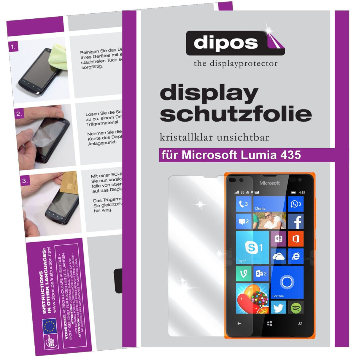 Klare Displayschutzfolie von dipos passend für Lumia 435 Microsoft, präziser Zuschnitt und blasenfrei montiert