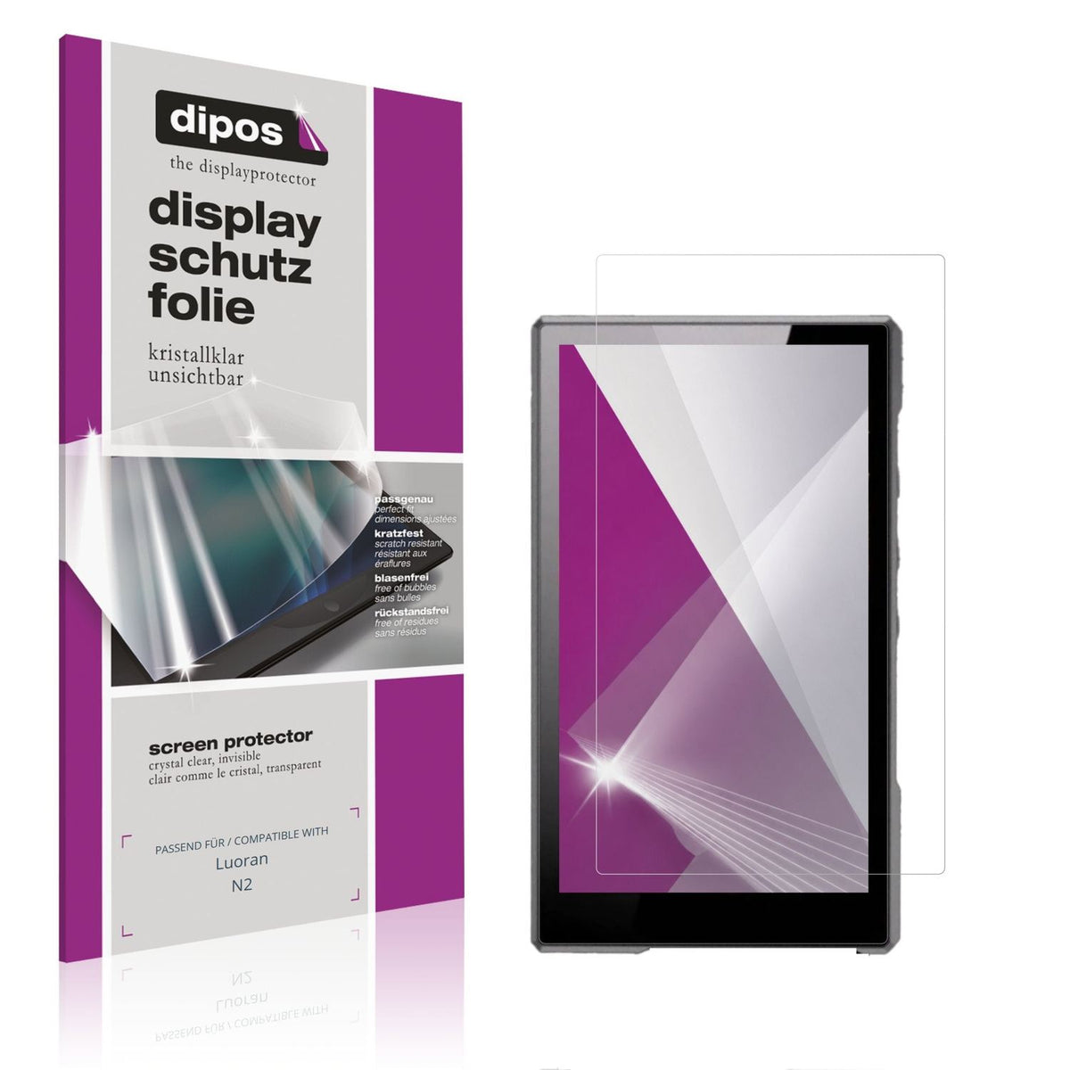 Klare Displayschutzfolie von dipos passend für Luoran N2, präziser Zuschnitt und blasenfrei montiert