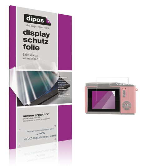 Klare Displayschutzfolie von dipos passend für LVYXON 4K CCD Digitalkamera 48MP, präziser Zuschnitt und blasenfrei montiert