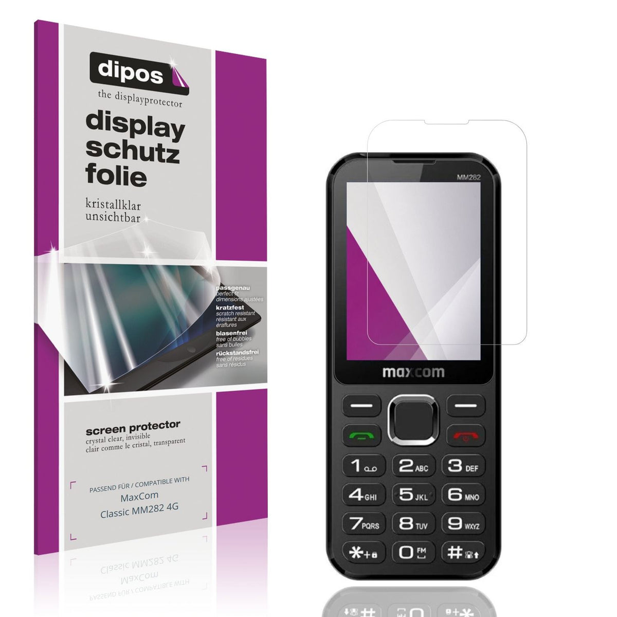 Klare Displayschutzfolie von dipos passend für MaxCom Classic MM282 4G, präziser Zuschnitt und blasenfrei montiert
