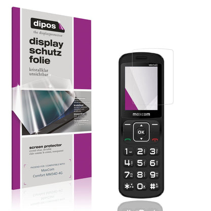 Klare Displayschutzfolie von dipos passend für MaxCom Comfort MM34D 4G, präziser Zuschnitt und blasenfrei montiert