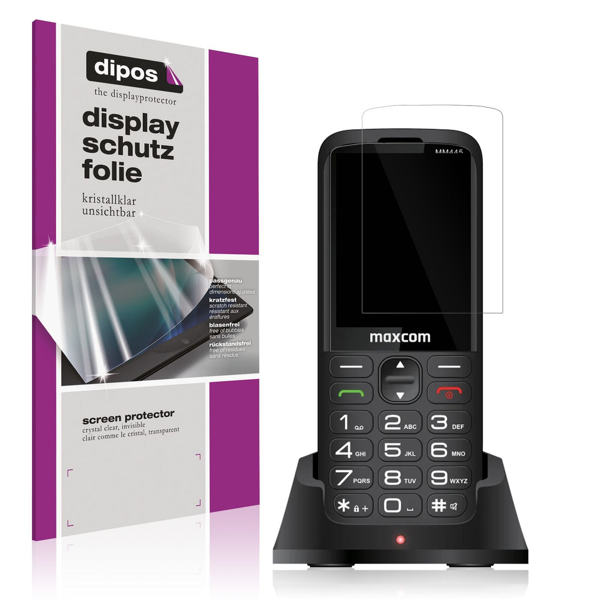 Klare Displayschutzfolie von dipos passend für MaxCom Comfort MM445 4G, präziser Zuschnitt und blasenfrei montiert