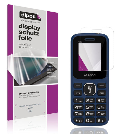 Klare Displayschutzfolie von dipos passend für Maxvi C32, präziser Zuschnitt und blasenfrei montiert