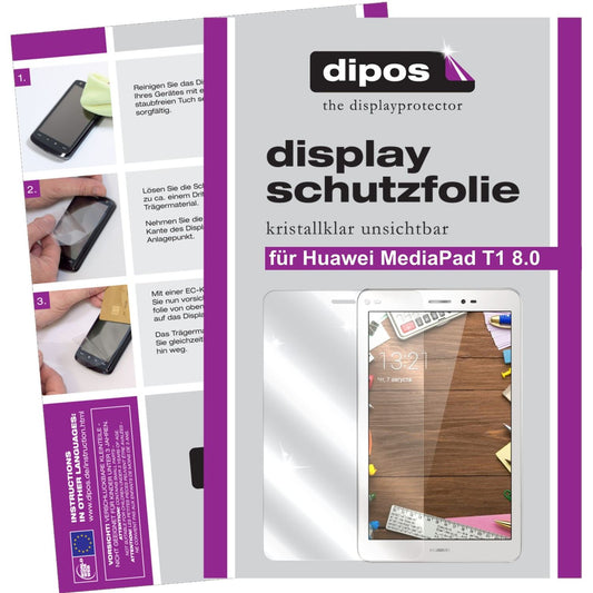 Klare Displayschutzfolie von dipos passend für MediaPad T1 8.0 / 8.0 PRO Huawei, präziser Zuschnitt und blasenfrei montiert