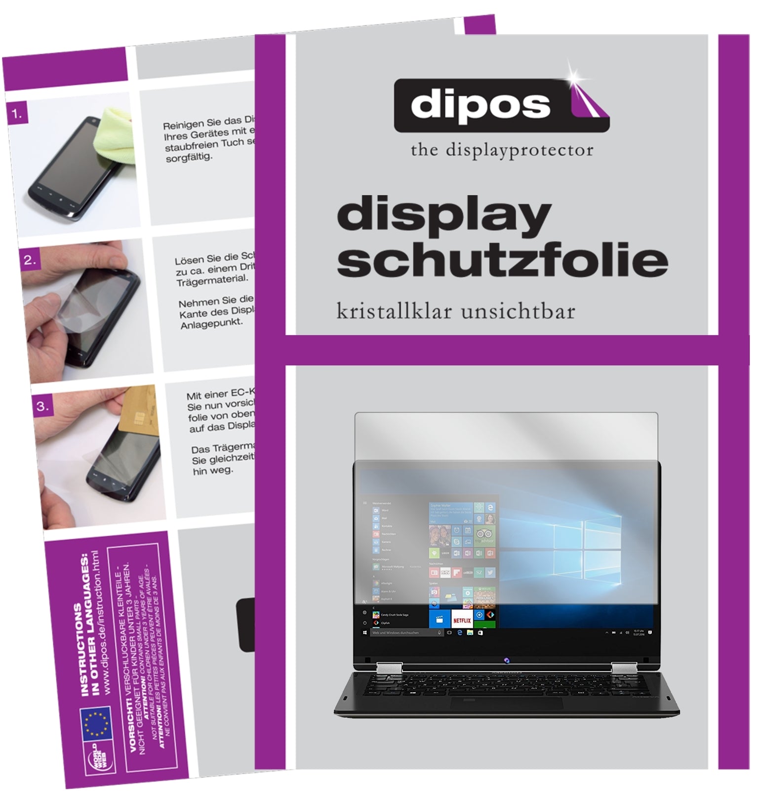 Klare Displayschutzfolie von dipos passend für Medion Akoya E3215, präziser Zuschnitt und blasenfrei montiert