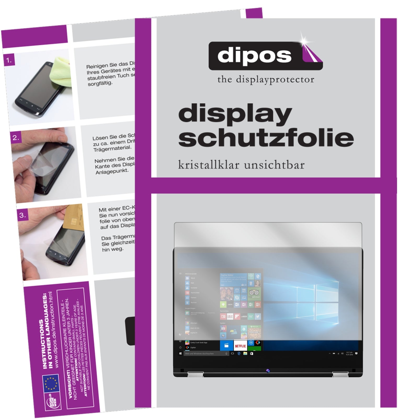 Klare Displayschutzfolie von dipos passend für Medion Akoya E3216, präziser Zuschnitt und blasenfrei montiert