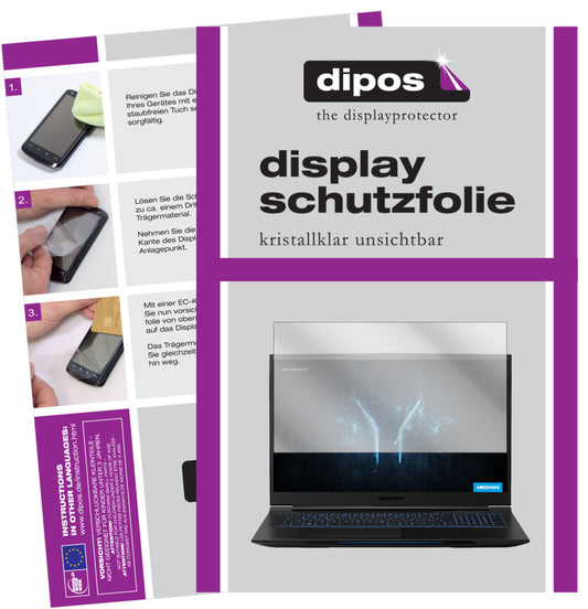 Klare Displayschutzfolie von dipos passend für Medion Erazer X17803, präziser Zuschnitt und blasenfrei montiert