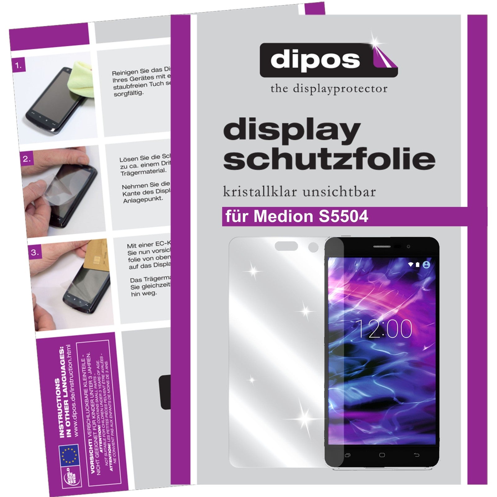 Klare Displayschutzfolie von dipos passend für Medion S5504, präziser Zuschnitt und blasenfrei montiert