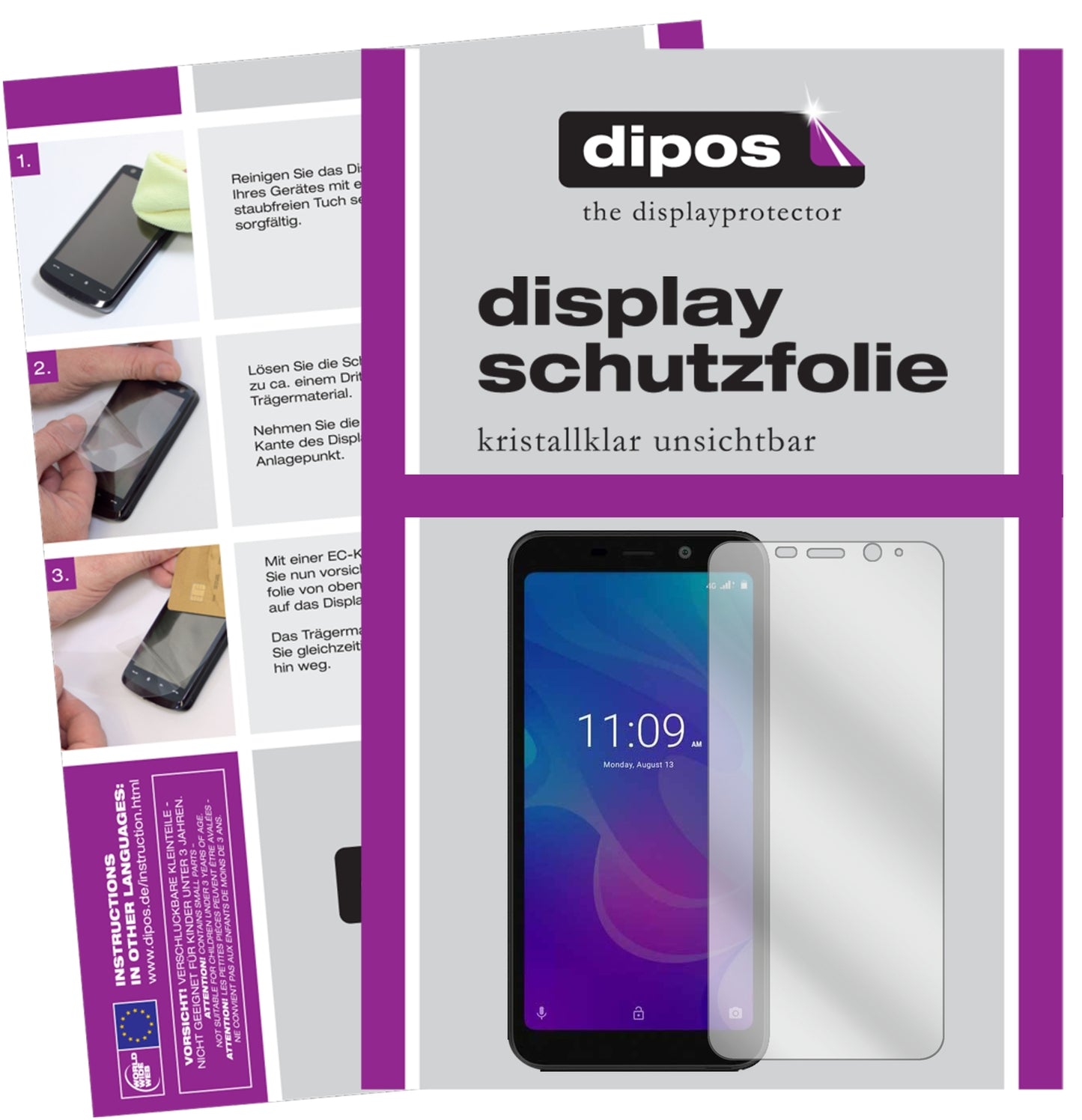 Klare Displayschutzfolie von dipos passend für Meizu C9, präziser Zuschnitt und blasenfrei montiert