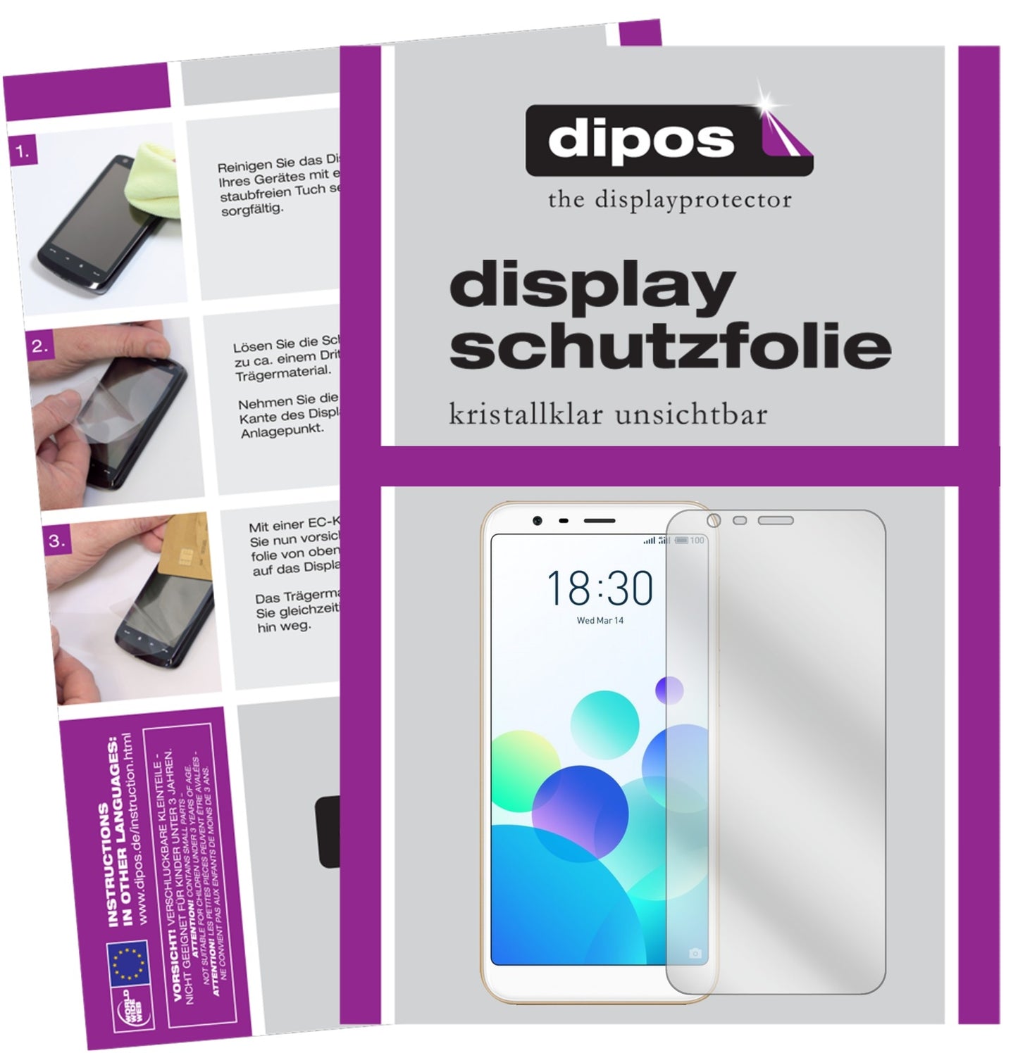 Klare Displayschutzfolie von dipos passend für Meizu M8C, präziser Zuschnitt und blasenfrei montiert