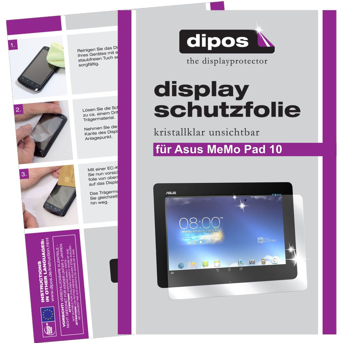 Klare Displayschutzfolie von dipos passend für MeMo Pad 10 Asus, präziser Zuschnitt und blasenfrei montiert