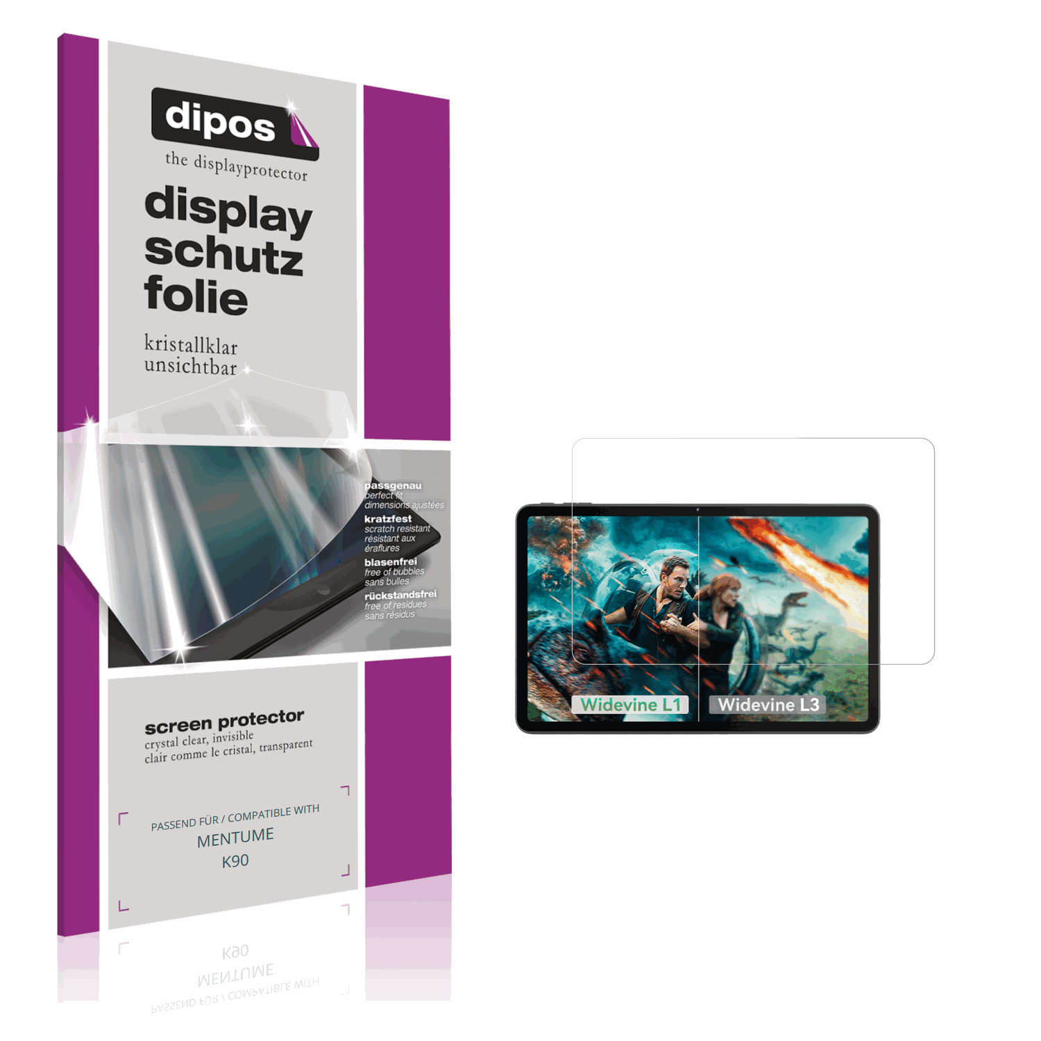Klare Displayschutzfolie von dipos passend für MENTUME K90, präziser Zuschnitt und blasenfrei montiert