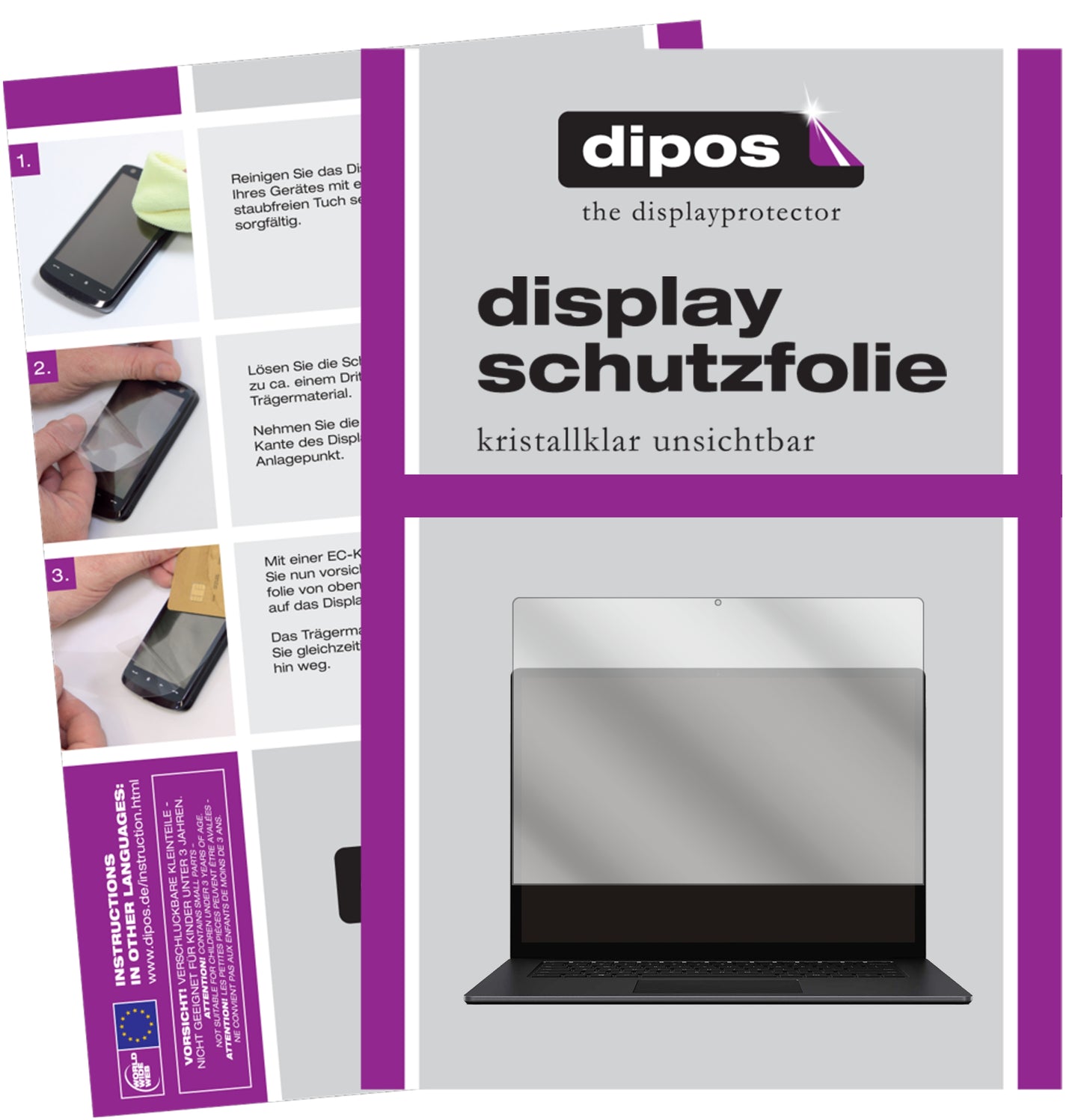 Klare Displayschutzfolie von dipos passend für Microsoft Surface 4 13.5 Zoll, präziser Zuschnitt und blasenfrei montiert