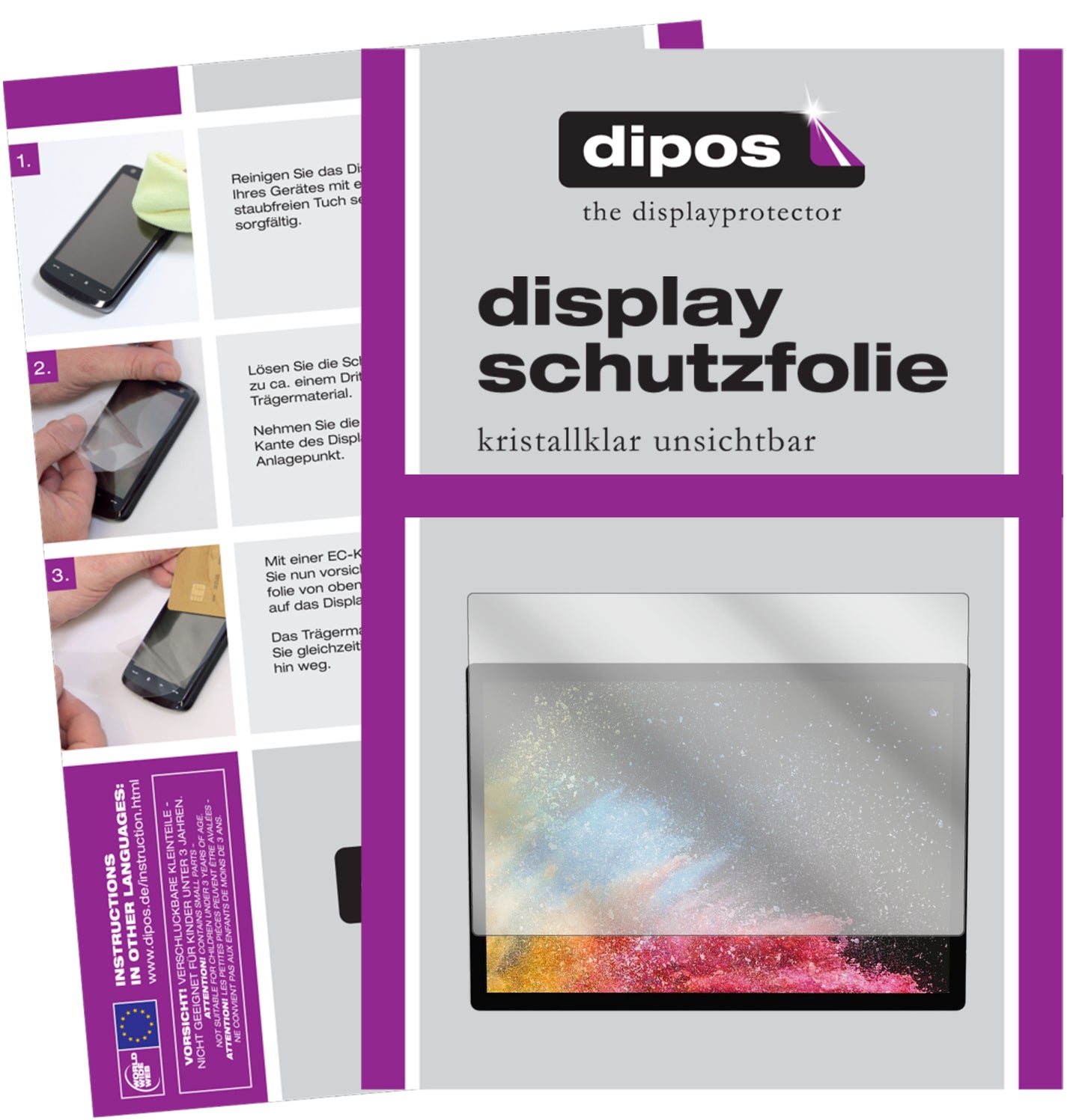 Klare Displayschutzfolie von dipos passend für Microsoft Surface Book 3 13.5 Zoll, präziser Zuschnitt und blasenfrei montiert