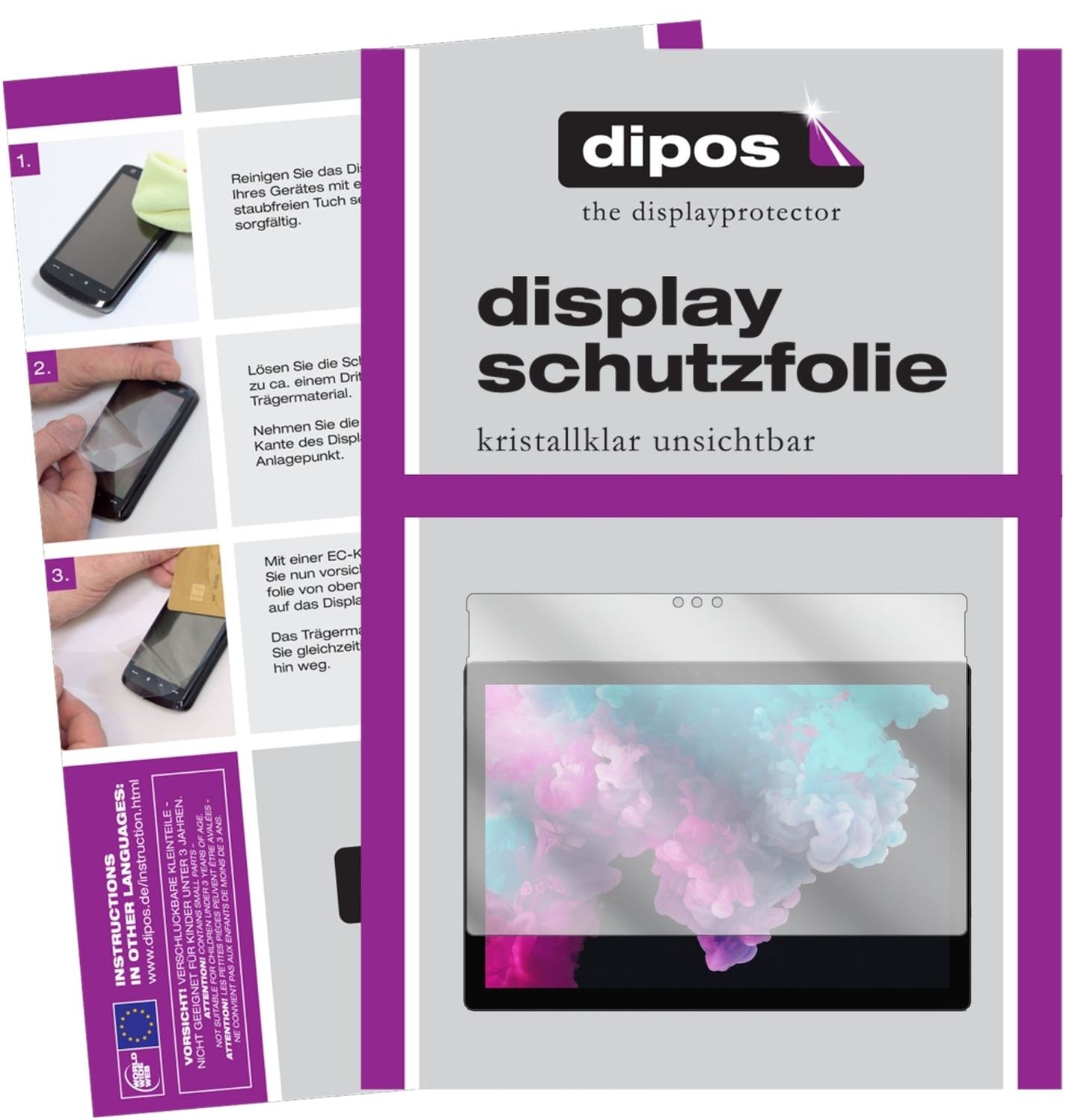 Klare Displayschutzfolie von dipos passend für Microsoft Surface Pro 6, präziser Zuschnitt und blasenfrei montiert