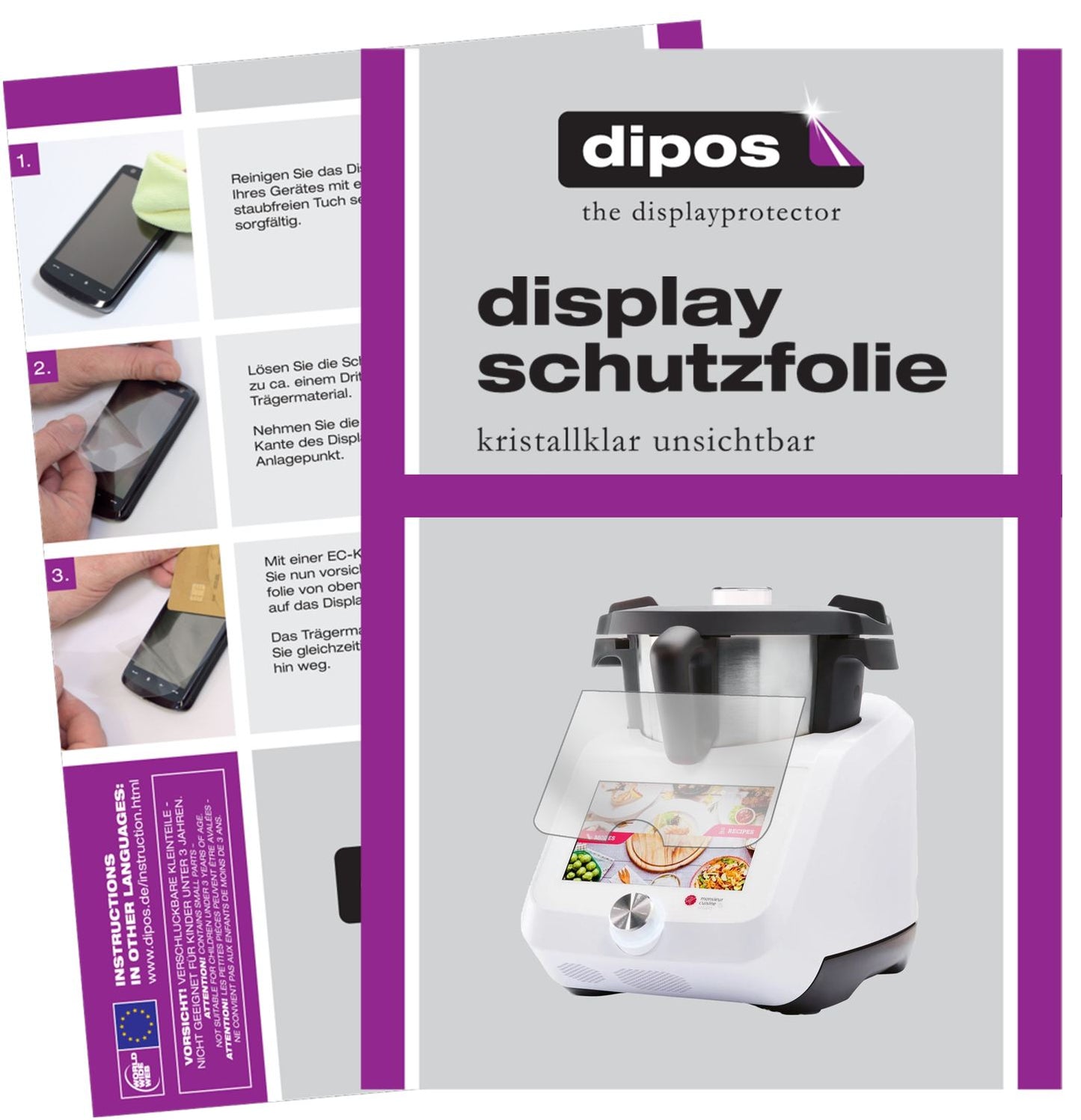 Klare Displayschutzfolie von dipos passend für Monsieur Cuisine smart SKMS 1200 A1, präziser Zuschnitt und blasenfrei montiert