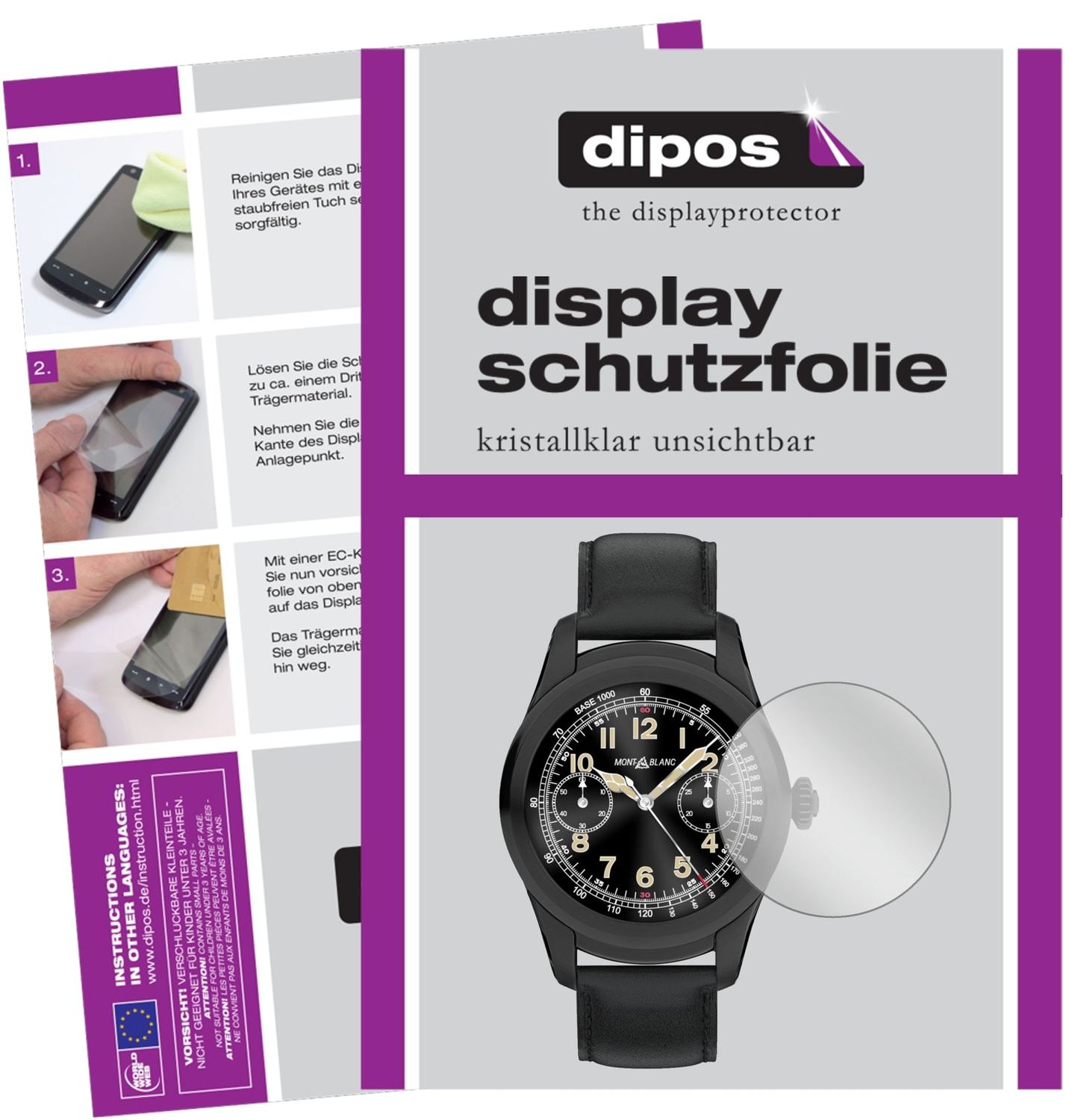 Klare Displayschutzfolie von dipos passend für Montblanc Summit, präziser Zuschnitt und blasenfrei montiert