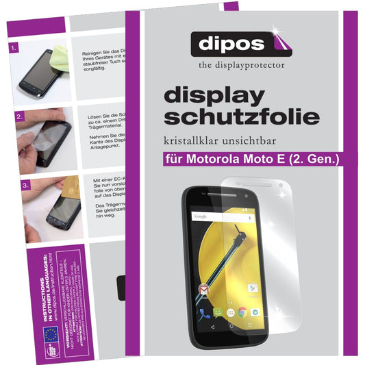 Klare Displayschutzfolie von dipos passend für Moto E (2. Gen.) Motorola, präziser Zuschnitt und blasenfrei montiert