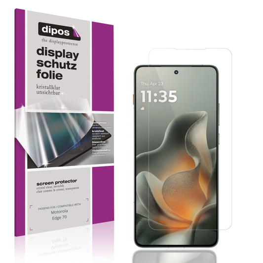 Klare Displayschutzfolie von dipos passend für Motorola Edge 70, präziser Zuschnitt und blasenfrei montiert