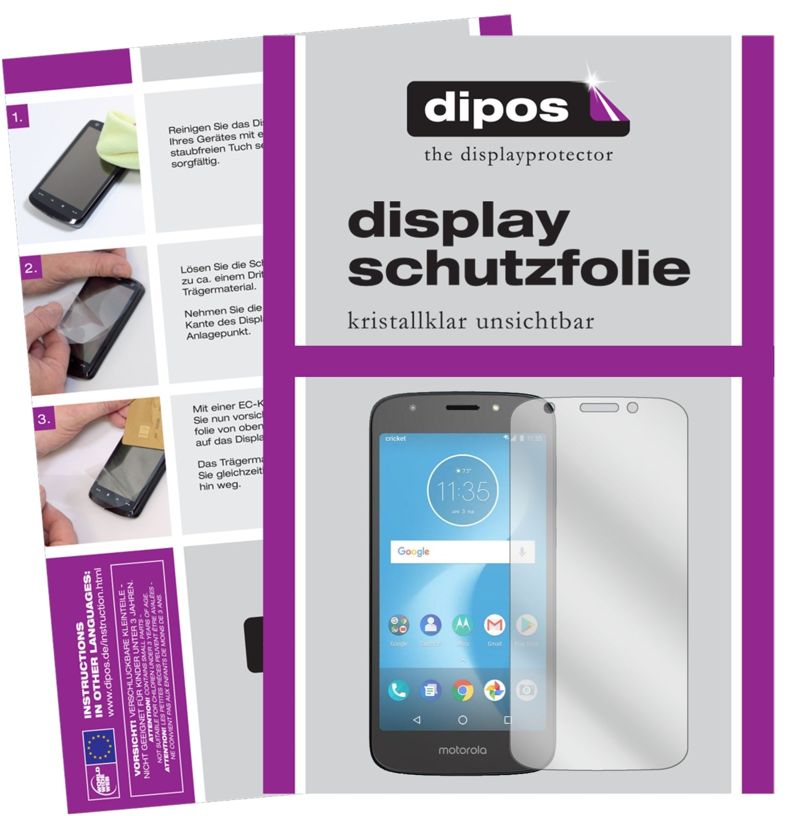 Klare Displayschutzfolie von dipos passend für Motorola Moto E5 Cruise, präziser Zuschnitt und blasenfrei montiert