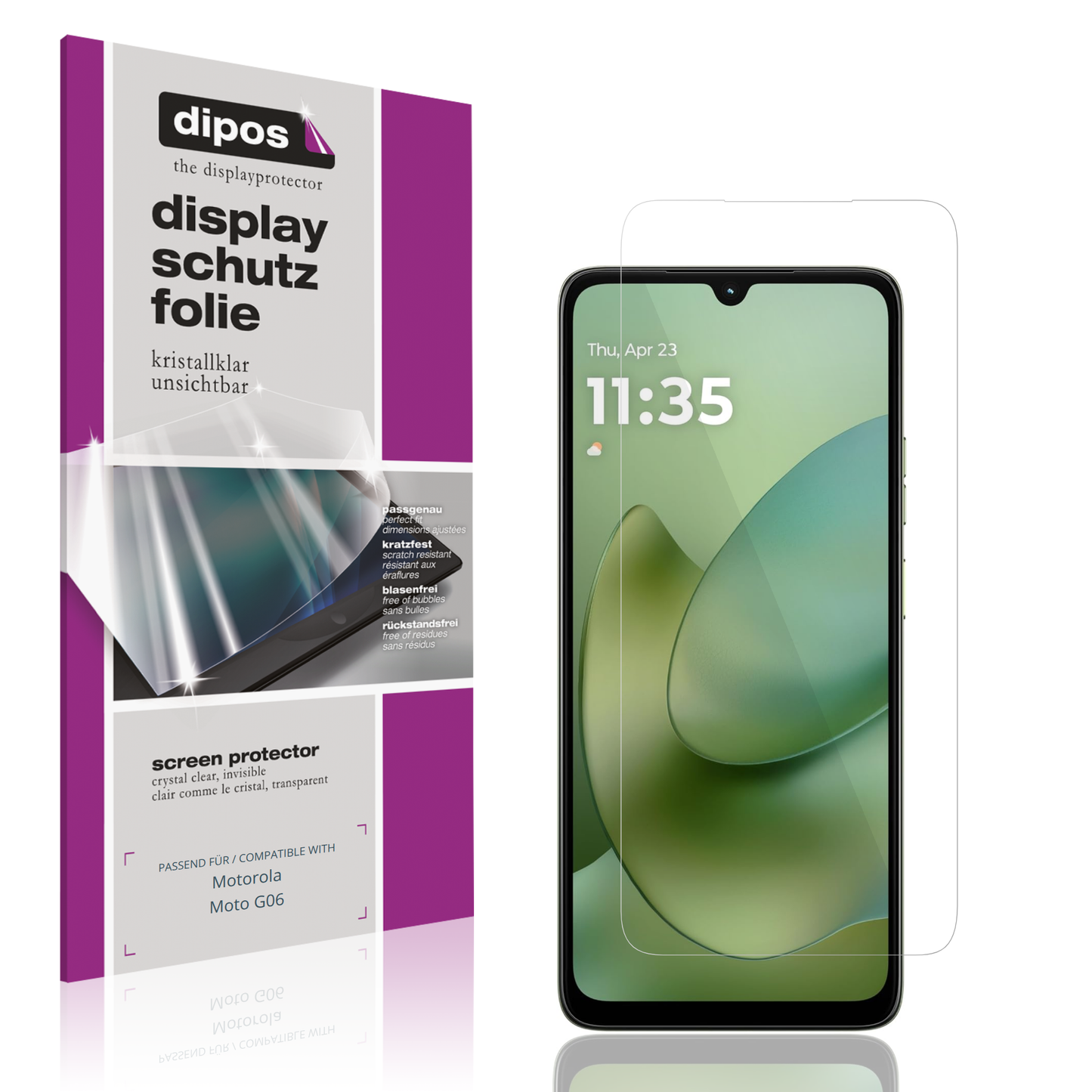 Klare Displayschutzfolie von dipos passend f�r Motorola Moto G06, pr�ziser Zuschnitt und blasenfrei montiert