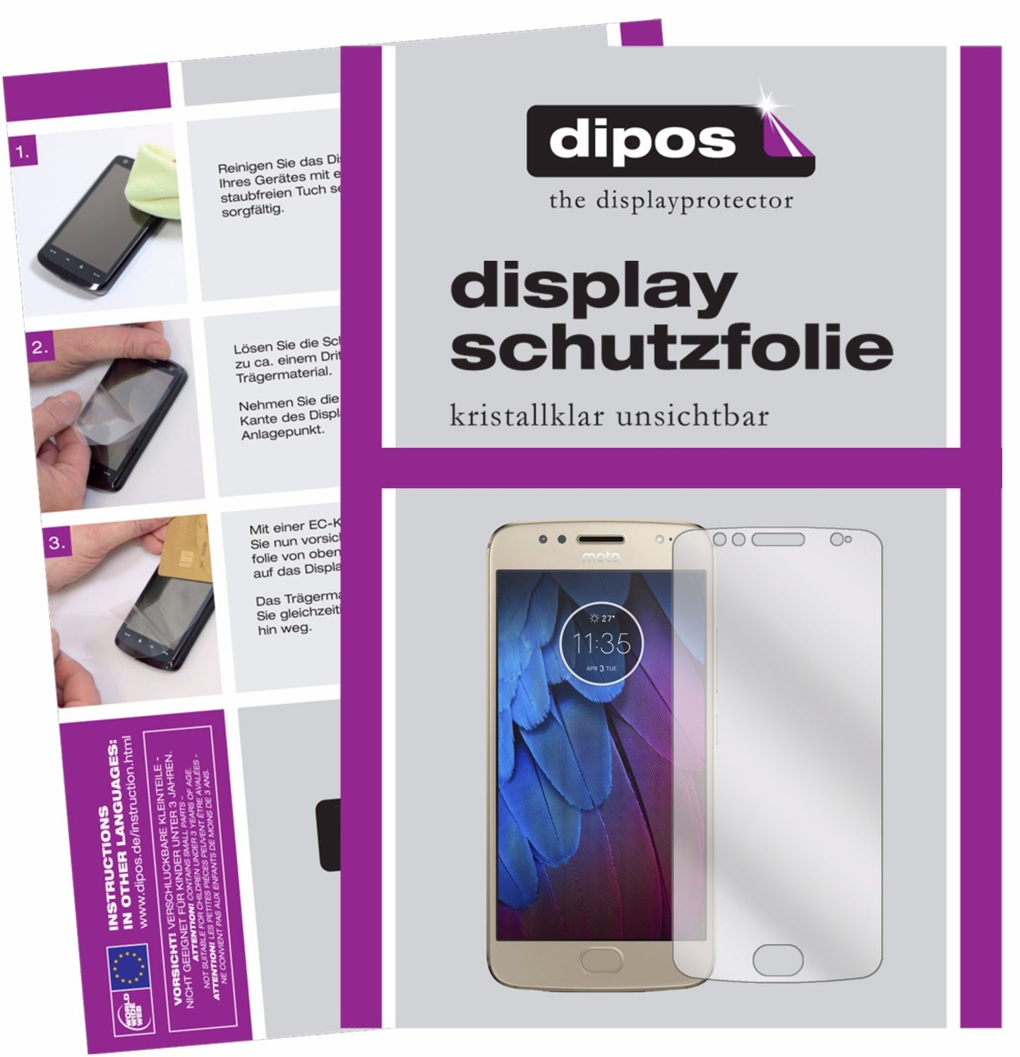 Klare Displayschutzfolie von dipos passend für Motorola Moto G5s, präziser Zuschnitt und blasenfrei montiert