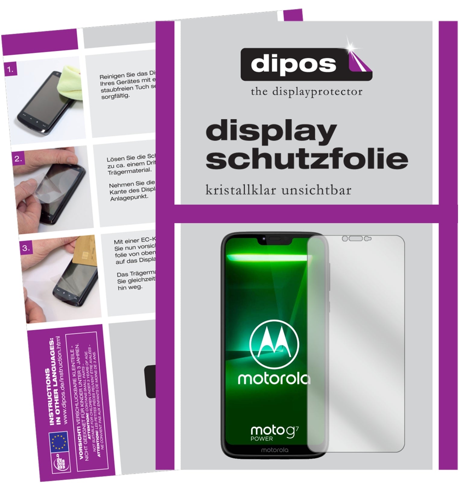 Klare Displayschutzfolie von dipos passend für Motorola Moto G7 Power, präziser Zuschnitt und blasenfrei montiert
