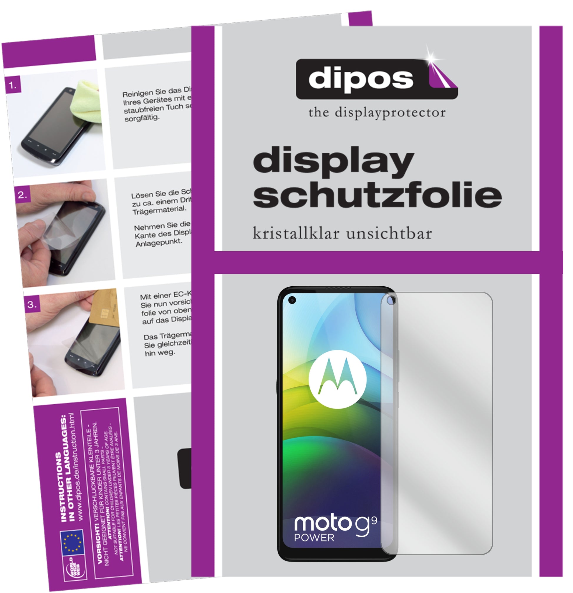 Klare Displayschutzfolie von dipos passend für Motorola Moto G9 Power, präziser Zuschnitt und blasenfrei montiert
