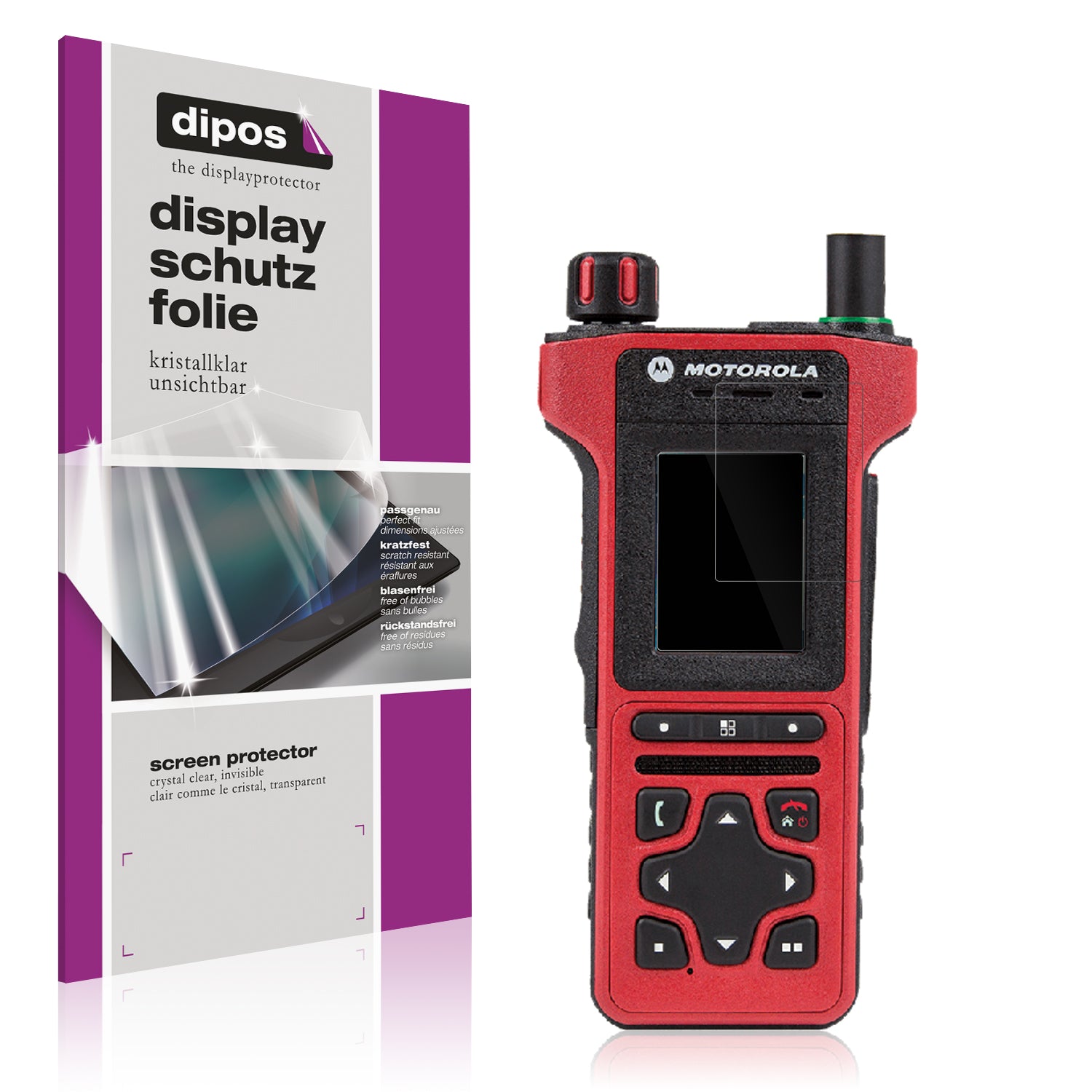 Klare Displayschutzfolie von dipos passend für Motorola MTP8500Ex, präziser Zuschnitt und blasenfrei montiert
